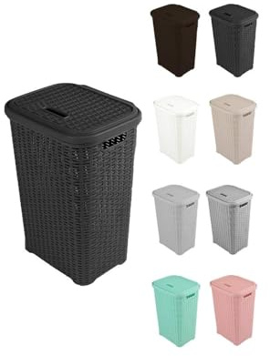 JARDIN202 - Cesto para la Colada 38L de Plástico con Asas - Cubo Ropa Sucia con Tapa 49 x 39 x 30 cm | 38 Litros (Negro)