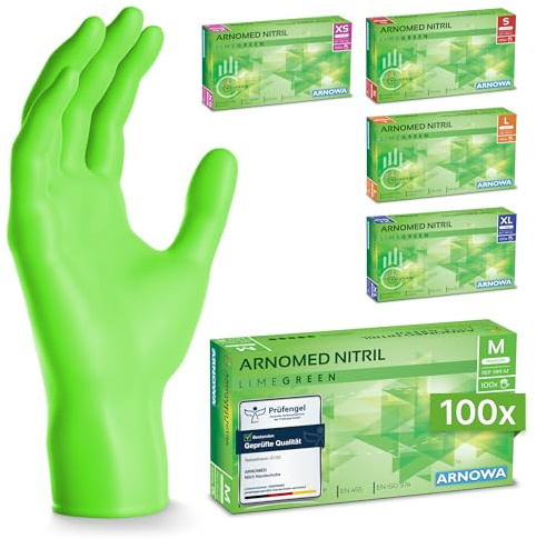100x ARNOMED® Gants en nitrile taille M Vert, Gants à usage unique pour chirurgie & laboratoire, Gants en nitrile sans poudre et sans latex, Moufles en nitrile en XS, S, M, L, XL, XXL