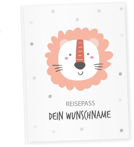 Little Fairy Tales Reisepasshülle für Kinder personalisierbar | Kinderreisepasshülle mit Personalisierung/Namen | Schutzhülle personalisierbar mit Nordic Tiere Löwe