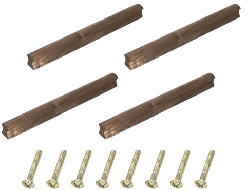 QUARKZMAN Ensemble de 4 Poignées de Tiroir en Bois avec Vis en Noyer Noir | Espacement des Trous de 192 mm/7,56, pour Armoires Commodes et Meubles