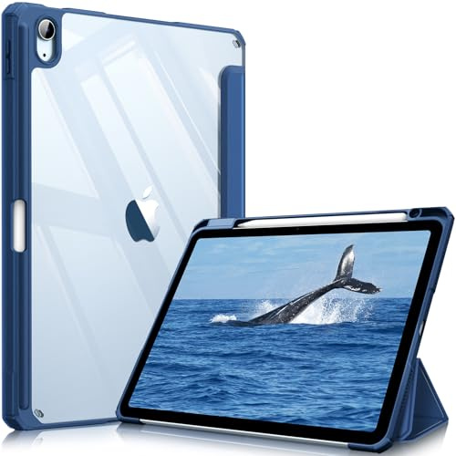 FINTIE Coque pour iPad Air 11 Pouces M4/M3/M2 (2026/2025/2024) et iPad Air 5/4 10.9 Pouces (2022/2020) - [Rangement de Stylet] Housse Transparente Claire Etui Antichoc, Bleu Naval