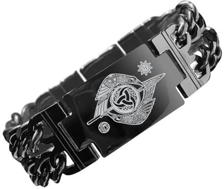 bahamut Herren-Armband Wikinger Odin Gungnir aus Edelstahl, cooles kubanisches Gliederarmband für Herren, nordisches Manschettenarmband, Schmuck