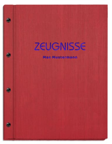 Personalisierte Zeugnismappe mit eigenem Namen in roter Leinenoptik | für Zeugnisse in DIN A4 - inkl. 12 Sichthüllen - handgefertigt und personalisierbar mit eigenem Namen