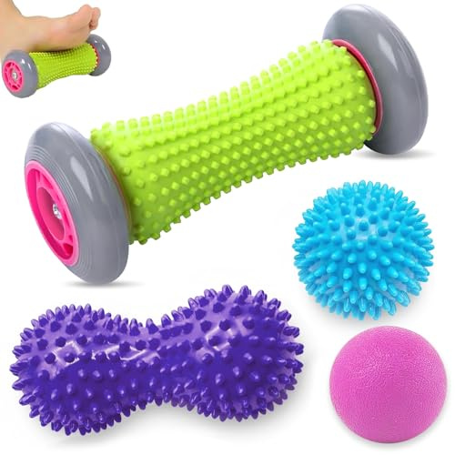 Rullo plantare per fascite plantare, massaggiatore per fascite plantare, palla massaggiante con punte, palla per massaggio lacrosse, palla per massaggio ai piedi, 4 pezzi, per alleviare lo stress e