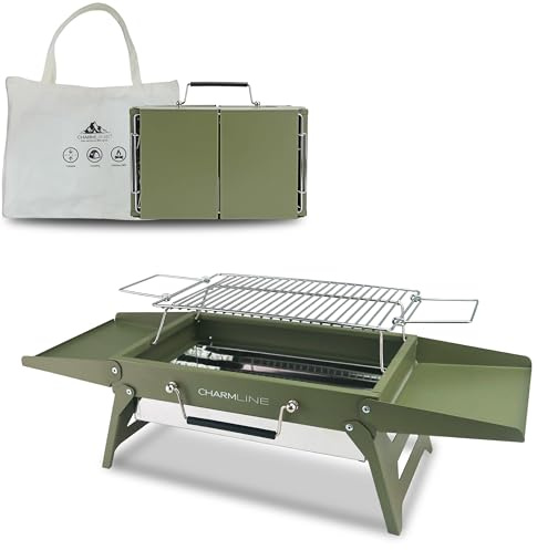 Charmline 35,6 x 22,9 cm kleiner tragbarer Holzkohlegrill, Weihnachtsgeschenk für Outdoor-Enthusiasten, Tischkohlegrills für Camping, Picknicks, Gärten und Strandpartys, Grün
