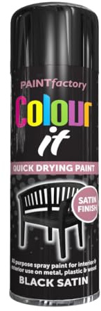 AlezyB - 12 x Black Satin All Purpose Aerosol Spray Paint 250ml. Excellent Coverage, Quick & Fast Drying for interior & exterior Multipurpose Spray for Metal | Plastic | Wood | Glass.