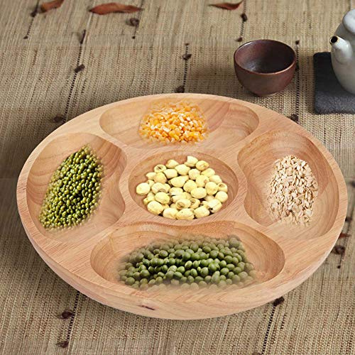 aqxreight Assiette Divisée en Bois de Forme Ronde pour Aliments, Dessert, Snack, Sous-grille, Vaisselle, Plateau pour la Cuisine (25CM)