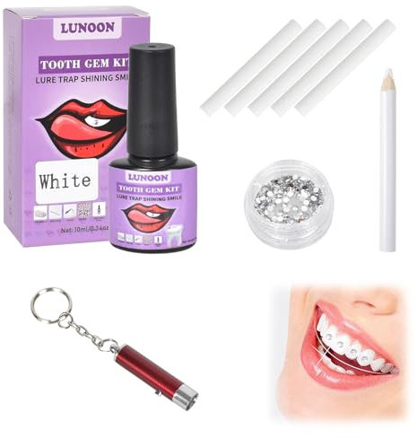 Zahnschmuck Set DIY Zahn Edelstein Kit Mit Kleber Zahnstein Schmuck em Kit Zahnschmuck Dekorations Set, Zahnstein Schmuck Tooth Crystal Kit, für Reflektierende Zahnverzierungs-Dekoration (Weiß)