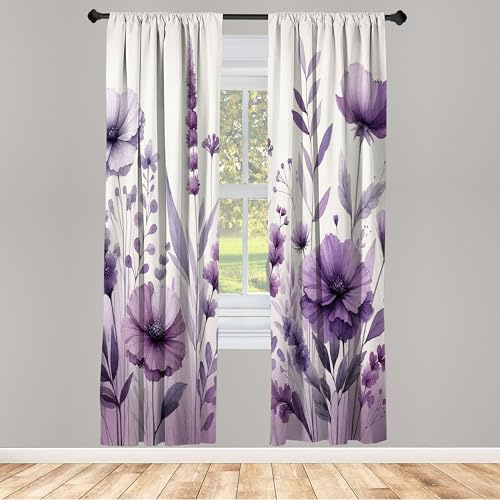 ABAKUHAUS Viola Tenda a Pannello Set di 2, Floreale vintage acquerello, Trattamento della Finestra per Stanza e Camera da Letto, 2 pezzi 75 cm x 225 cm, Viola Grigio Chiaro Rosa Cipria