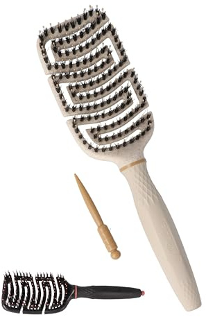 Cepillo Pelo Antitirones Ecológico Fabricado en España - Cepillo Cerdas Jabalí y Púas de Nylon - Flexible, Todo Tipo de Cabellos - Peine Antitirones, Púa Extraíble, Hecho de Fibras Naturales de Trigo