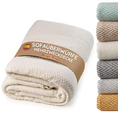 Coperta matrimoniale multiuso in cotone, telo copridivano elegante e resistente, ideale come trapunta letto singolo o coperta divano per tutte le stagioni (Bianco Ecru, 180x260 cm)