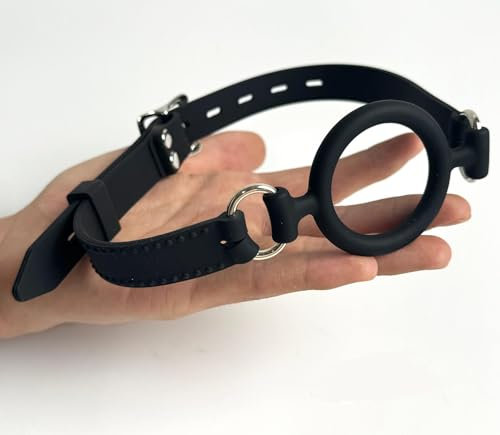 Open Mouth Gag O-Ring Gag Restraints,Full Silicone Head Harness Restraint Mouth Oral Fixation, Adjustable Strap (Black)