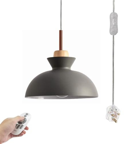 Modern Dimmable Pendant Light with Remote Control Grey Iron Ceiling Lighting Fixture for Kitchen Bedroom Adjustable Cable Length E27 Lamp Holder Classic Design (TB0559)