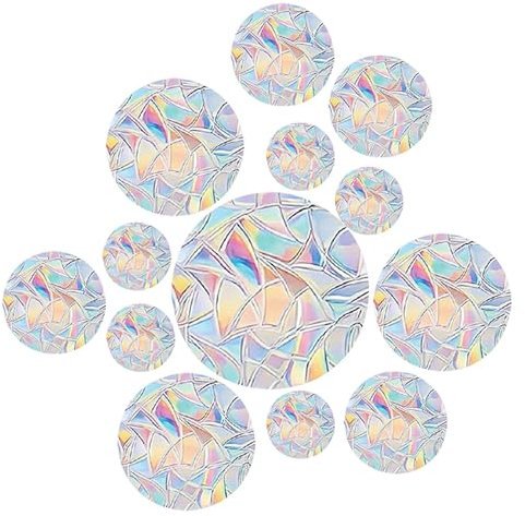 Lot de 13 autocollants ronds pour fenêtre - Prisme rond - Attrape-soleil - Anti-collision - Protection contre les oiseaux - Pour vitres en verre - Prismes ronds - Adsorption électrostatique