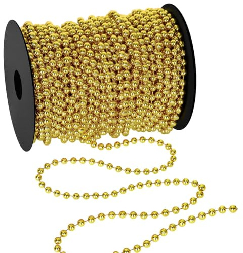 Weihnachtsperlengirlande, 10M/32.8FT Goldene Weihnachtsperlenkette für Christbaumschmuck, Künstliche Perlenkette für Basteln, Partydek
