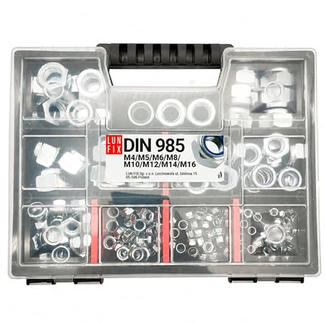 LUN FIX Selbstsichernde Muttern Set 172 Stk M4-M16 DIN 985 ISO 10511 | Sicherungsmuttern Selbsthemmend, Sechskant Muttern Verzinkt, Gewindemuttern, Stoppmuttern, Kontermuttern Sortiment