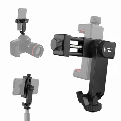 HSU Handyhalterung für Stativ, Handy Stativ Adapter mit Kaltschuh und 1/4 Gewinde, 360° Drehbar und 180° Neigbar, Einstellbar, Kompatibel mit Smartphone, Kamera, Selfie-Stick (311R