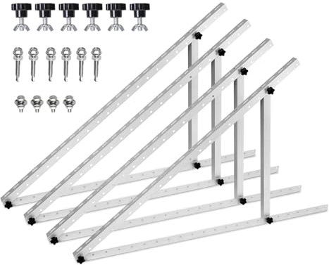 4 x 114 cm soporte panel solar, Ajustable De 0° a 90°, 45 Pulgadas Módulo Solar, Juego de Fijación Para Techo Plano, Para Panel Solar de 100W-400W, Barco, Caravana, Techo, Sistema off-Grid