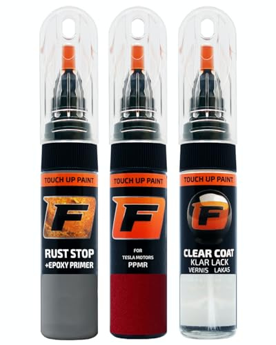 FIRANTO Lackstift Autolack Reparaturset für Tesla Motors PPMR Sunset Red - 3-in-1 Autolack Kratzer Reparaturstift 15ml Grundierung, Klarlack
