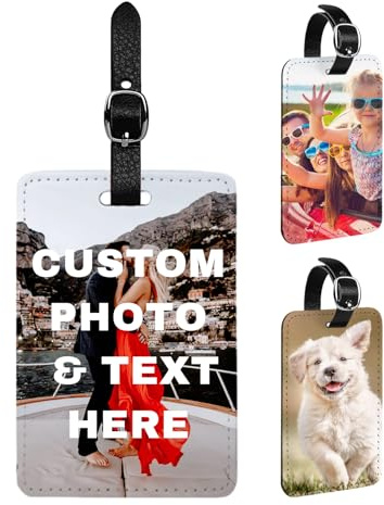 Kofferanhänger Koffer Personalisierte Tags mit Namensschild Adressschild, Individuelle Fotoetiketten Gepäckanhänger mit eingraviertem Text, Geeignet für Reisetasche Koffer (PU-Lederanhänger)
