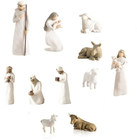 Alulayu Crèche de Noël en résine avec 6 figurines et étable, statue de Jésus, crèche, résine, petites personnes, set de crèche Born Scene Willow-Tree, crèche de Noël avec figurines