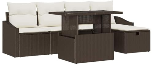 vidaXL Garten-Sofa-Set 6 pcs Braun Poly-Rattan, Garten- und Terrassenmöbel, stylische Loungegruppe, wetterfester Rattan-Sofa, lässige Möbel für draußen