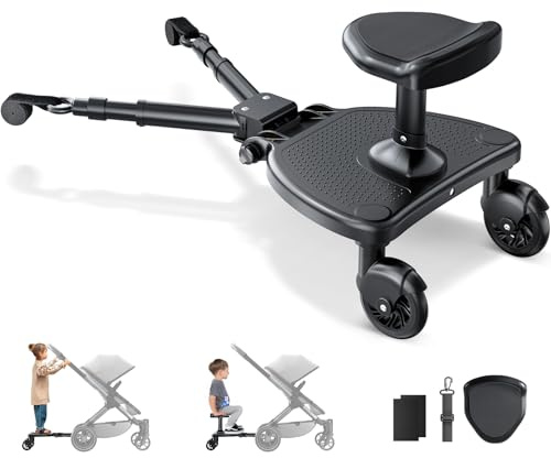 ENERHUB Buggy Board mit Großer Sitz, Trittbrett für Kinderwagen Universal für Kinder von 2-6 Jahren (Bearing 25KG), Kompatibel mit den Meisten Kinderwagen, Kiddy Board für Familien mit zwei Kindern