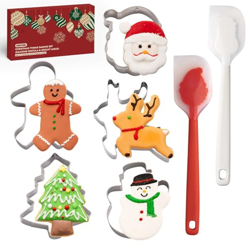 Christmas Silicone Spatula Set, 7PCS Baking Tools with Cookie Cutters