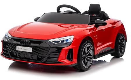 FINOOS Kinder Elektroauto Audi RS E-tron 12V Kinderauto mit 2,4 GHz Fernbedienung, Kinderfahrzeug mit Hupe, LED, Musik, Sanftstart, Elektrofahrzeug mit Hilfsrad, für 1-4 Jahre Kinder (Rot)