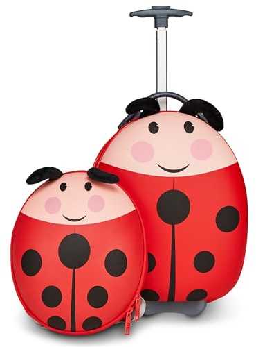 SJ Gang Style Jam Gang Kinderkoffer + Rucksack, Kofferset, Kindertrolley, Kindergepäck, Reisegepäck, Hartschalenkoffer für Kinder, mit Teleskopgriff für Jungen und Mädchen - Marienkäfer