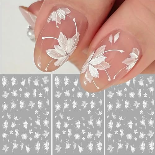 Kryzalite 24 Pezzi Adesivi 3D per Unghie con Fiori di Magnolia, Autoadesivi Eleganti Decorazioni Nail Art per Matrimonio e Manicure