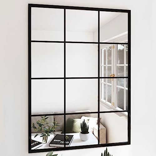 Mokuyary Wandspiegel Schwarz 80x60 cm Metall Badspiegel, Badezimmer Spiegel Dekorativer Schminkspiegel, Hängespiegel für Schlafzimmer, Wohnzimmer, Bad, Flur