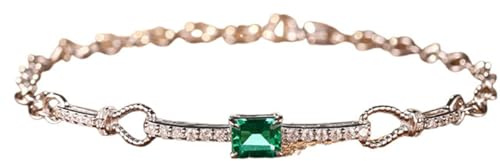 Epinki Weißgold 9 Karat Au375 Armband Frauen Echtgold Schmuck, Knot Armreif Echtgold Labor Erstellt Smaragd 1ct (Baguetteschliff, Grün), Moissanit Armreifen 9K Gold, 22CM