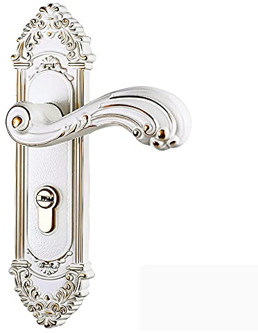 LUOESVTEN Antique Door Lever Knob with Silent Lock - Easy to Install Privacy Handle for Bedrooms, Bathrooms, and Closets(Ivory White)