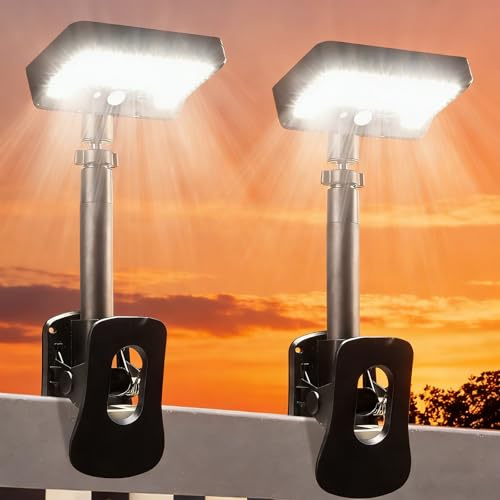 AURIVEE® Lampes Solaire Clôture avec Détecteur 2-Pack,92 LEDs 600LM Lampes Solaire Jardin & Terrasse, Clip-On 360° Adjustable avec Charge Type-C pour Extérieur, Portail, Gouttière et Camping