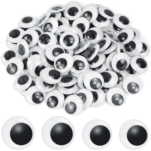 JAXICREY 200 Stück Wackelaugen Selbstklebend Groß, Kulleraugen Selbstklebend 18mm und 20mm, Augen zum Aufkleben Schwarz, Klebeaugen Basteln, Googly Eyes, Bastelaugen für Bastelzubehör, DIY Handwerk