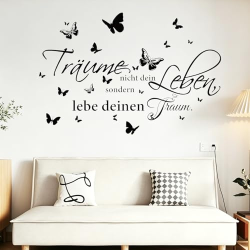 Wandtattoo Sprüche Schmetterlinge Schwarz - Motivierende Wandsticker Spiegel Aufkleber, DIY Wanddeko für Schlafzimmer Wohnzimmer Flur Diele