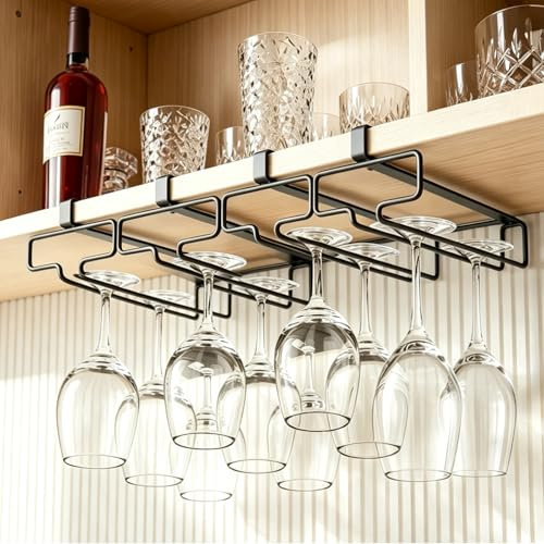 Mxdzshy 4 Piezas Colgador de Copas de Vino Soporte para Colgar Copas Metal | Soporte para Copas de Vino Estantes para Colgar Soporte Copas Colgante de Pared para Cocina Bar Restaurante Negro