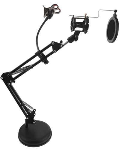 UTHCLO Desktop Microphone Boom Arm med Justerbar Arm Telefonhållare och Antipopfilter för Studioinspelning och Live Stream