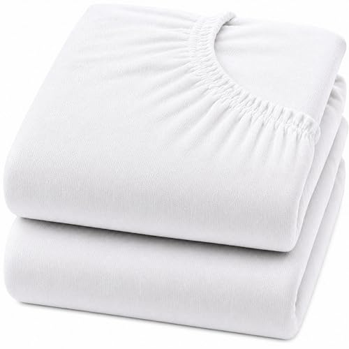 Dudu N Girlie Next to Me Crib Sheets 85x51cm – White, 2 Pack, 100% Jersey Cotton Fitted Bedding for Bedside & Co-Sleeping Cribs