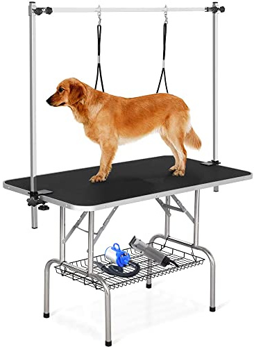 Pet Grooming Table for Large Dogs Adjustable Professional - Portable Trimming Drying Table w/Arm/Noose/Mesh Tray, Maximum Capacity Up to 330LB