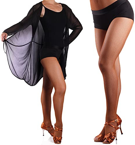 DANCEYOU Calze a Rete Professionista Latina Collant Danza Elastico con Antiscivolo Soletta per Donna e Ragazza Caramello S/M