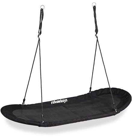 Relaxdays Nestschaukel XXL, Schaukelnest für Kinder & Erwachsene, 100kg, Mehrkindschaukel oval, 141,5 x 43,5 cm, schwarz