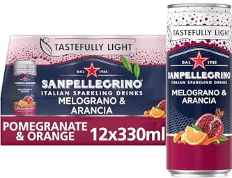 San Pellegrino Italian Sparkling Drinks Tastefully Light Sparkling Pomegranate & Orange Canned Soft Drink 12 x 330ml | 68 kCals per Can