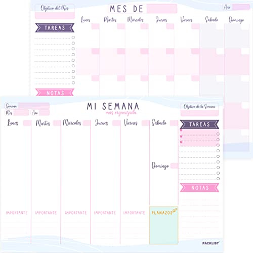 PACKLIST Veckoplanerare + månadsplanerare – 2-pack veckoplanerare + månadsvis A4-planering, skrivbordsplanering, dagböcker, planerare och kalendrar månad + exklusiv designvecka
