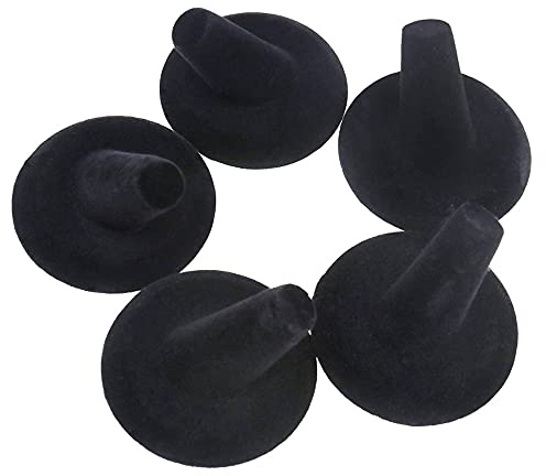 POFET Schmuck Aufbewahrungs Ringständer - 5 Ringkegel Schmuckständer Schwarz - Samt Ringhalter, Schmuckhalter - Ring Schmuck Aufbewahrung Organizer für Geschäfte & Zuhause