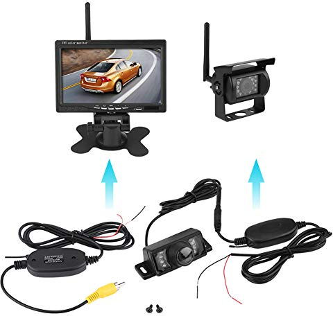 Akozon Funk Kamera Kfz Mit Empfänger, Rückfahrkamera Kabellos, HD Rückfahrkamera IP67 wasserdichte Bluetooth-Rückfahrkamera IR LED Nachtsicht Auto Backup Kamera + Drahtloser