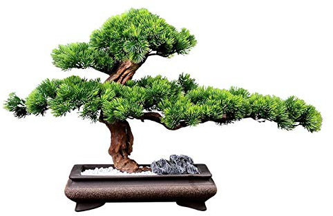 XXXXW Handmade Luxury Artificial Beautiful pine Tree Artificial bonsai tree Rectangular ceramic flower pot Stylish Replica Indoor Tree/Plant Fake Plant