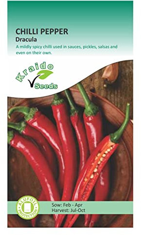Chilli Spicy Hot Pepper Seeds Dracula 25 Seeds Capsicum Annuum Grow Your Own Vegetable Ideal for Greenhouse or Garden Growing in Raised Beds Polytunnel Growbag or in Large Pots and Containers