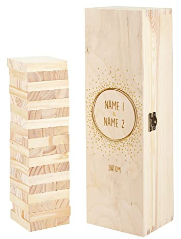 Herz & Heim® ausgefallenes Gästebuch für Hochzeit Wackelturm - personalisierte Geschenkverpackung Punkte